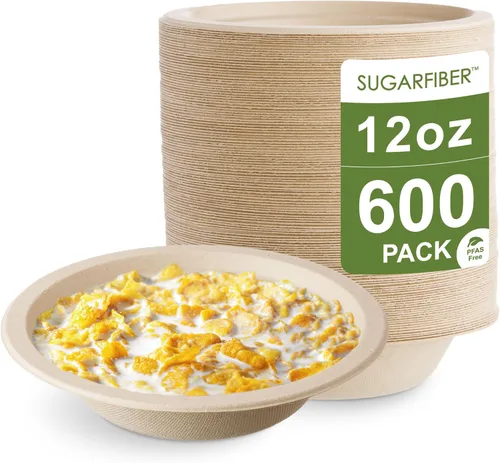Miniatura 10 de Paquete de cosecha libre de PFAS de 24 onzas, cuencos compostables de 24 onzas, cuencos redondos de papel resistentes y ecológicos, desechables