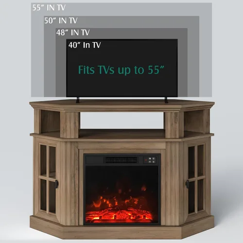 Miniatura 6 de YESHOMY Soporte esquinero para TV con chimenea para televisores de hasta 55" con gabinetes de almacenamiento, centro de entretenimiento, consola