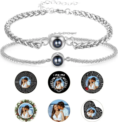 Miniatura 11 de Pulsera con inicial personalizada con imagen en el interior, cuerda de proyección de fotos personalizada para hombres y mujeres, regalo