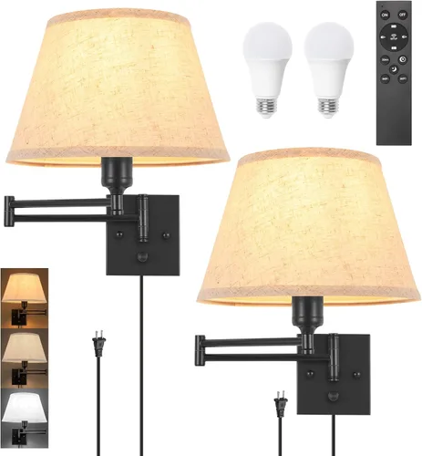 Miniatura 13 de TRLIFE Aplique de pared regulable con control remoto, temperatura de color ajustable de 2700K a 6500K, luces de pared con brazo oscilante de latón