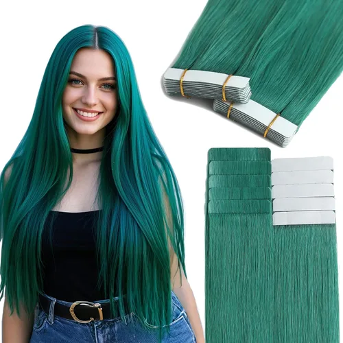 Miniatura 26 de Lacer Extensiones de cabello humano con cinta, cabello humano castaño mezclado con marrón oscuro con raíces de color marrón oscuro, invisible