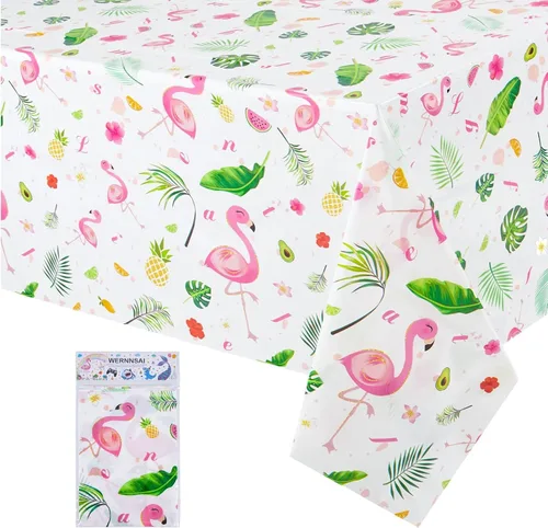 WERNNSAI - Mantel de flamenco – 1 paquete de 108 x 54 pulgadas, mantel tropical Luau | Decoraciones de fiesta de flamenco hawaiano rosa, mantel de