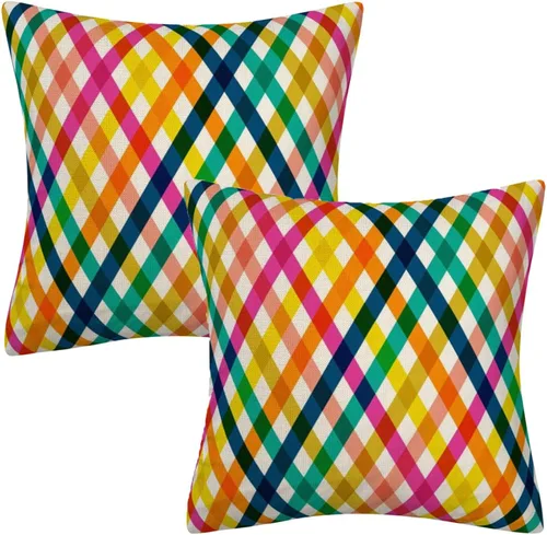 Miniatura 35 de Fundas de almohada decorativas rústicas de Aqua y blanco a cuadros estilo búfalo para sofá, funda de almohada para granja, decoración