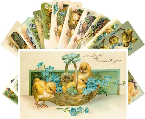 Miniatura 8 de PIXILUV Postales vintage (24 piezas de 4 x 6 pulgadas cada una) Flores de primavera de Pascua y encantadores niños tarjetas de notas vintage retro