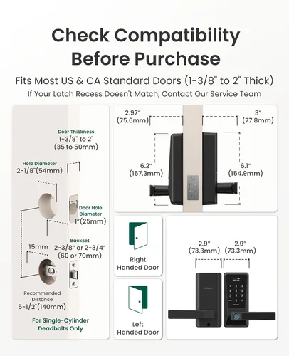 Miniatura 8 de DESLOC Cerradura inteligente D120L con asa, cerradura de teclado WiFi integrada para puerta interior, entrada sin llave 0.5S con mango de huellas