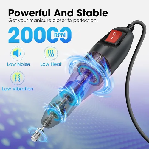 Miniatura 3 de LAVAED Kit de máquina de taladro de uñas eléctrico profesional, vibración de bajo ruido con brocas de uñas y bandas de lijado para taladro de uñas