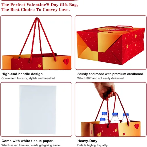 Miniatura 4 de Bolsas de regalo del día de San Valentín de WhatSign - Bolsas de regalo de San Valentín medianas de 11.5" con papel de seda y asas, regalos de papel