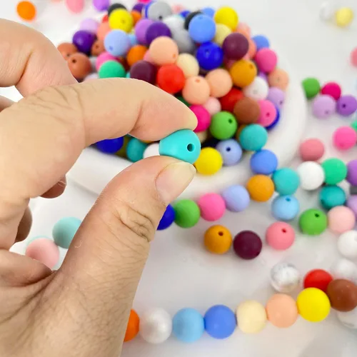 Miniatura 4 de 600 cuentas de silicona, cuentas redondas de silicona de 0.472 pulgadas a granel para hacer llaveros, 30 colores, cuentas focales de silicona