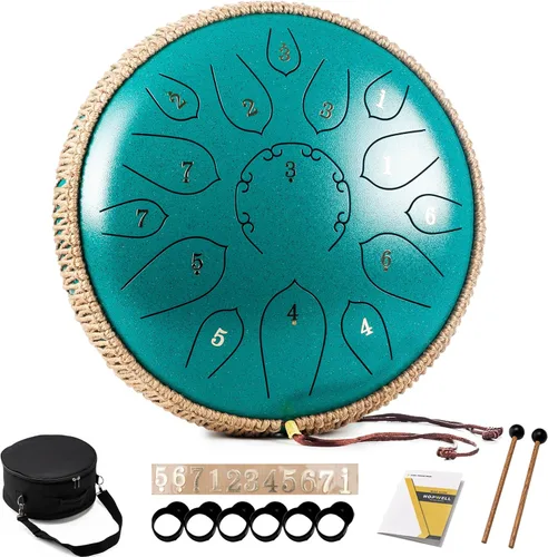 Miniatura 7 de HOPWELL Tambor de Lengua de Acero - Tambor de Lengua de 15 Notas de 12 Pulgadas - Instrumentos de Percusión - Tambor Hand Pan con Libro de Música