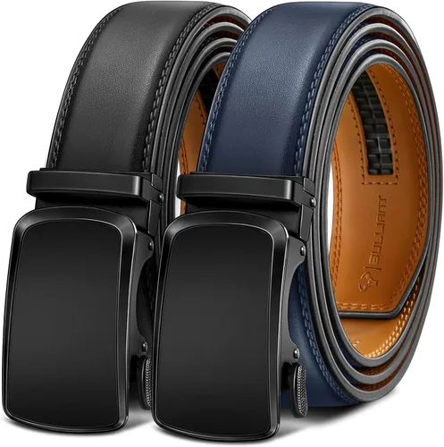 Miniatura 20 de BULLIANT - Paquete de 2 cinturones de cuero con trinquete para hombre, ajustables, corte de 1 3/8 para un ajuste perfecto, regalo para hombre