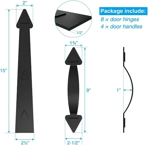 Miniatura 2 de ZEKOO Kit de herramientas decorativas magnéticas para puerta de garaje, 8 bisagras, 4 asas, detalles de carruaje para garaje de 2 autos, color negro