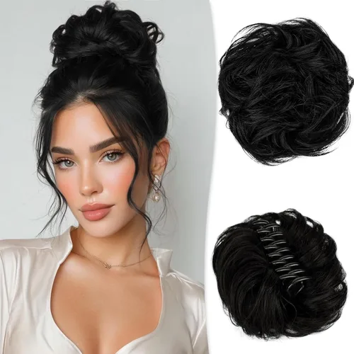 RUWISS Clip de Garra Moño Despeinado Pieza de Cabello Humano Real Moños Ondulados Rizados Chignon Extensiones de Moño Despeinado Peinado Recogido
