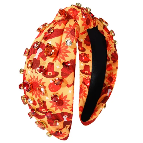 Miniatura 9 de Diadema de otoño, accesorios de Acción de Gracias para mujer, diadema anudada de cristal con diamantes de imitación, estampado de hojas de arce