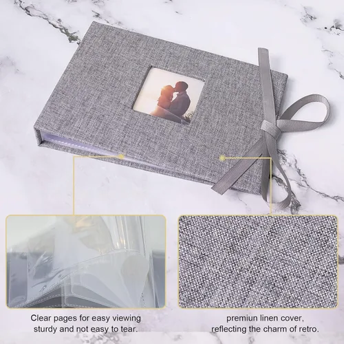 Miniatura 4 de Vienrose Álbum de fotos pequeño de 4 x 6 pulgadas, mini libro de fotos con bolsillos, páginas transparentes con capacidad para 52 fotos, cubierta