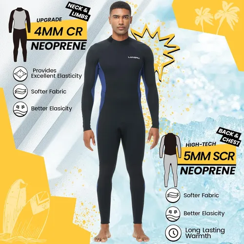 Miniatura 2 de Traje de neopreno para hombre, 5/0.157 in mejorado de neopreno CR para hombres, traje térmico ideal para agua fría, cremallera trasera para surf