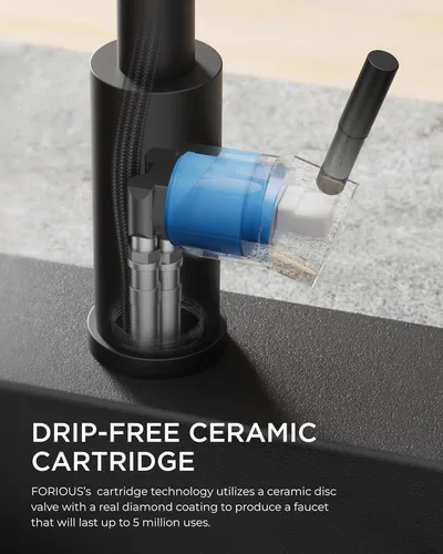 Miniatura 5 de FORIOUS Grifo de cocina negro con rociador desplegable, grifo clásico de acero inoxidable de una sola manija con salida extraíble para fregadero