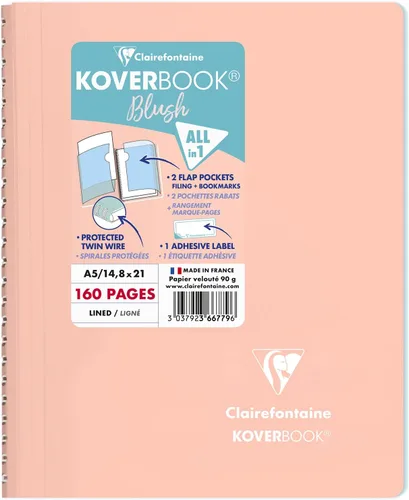Miniatura 7 de Clairefontaine - Ref 961778C - Cuaderno con grapas Koverbook Blush (48 hojas) - Tamaño A5, regla rayada, papel de vitela cepillado de 3.17 oz/m²