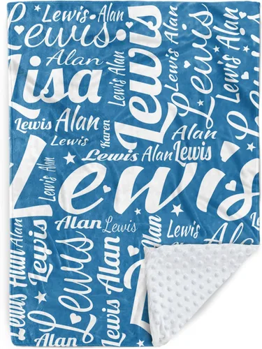 Miniatura 15 de Manta con nombre personalizable, diseño de nombre múltiple, manta de franela de felpa suave personalizada con respaldo punteado de doble capa