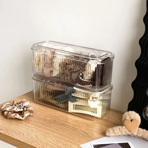 Miniatura 7 de Organizador de bolígrafos transparente con tapa, caja de almacenamiento de accesorios de cajón de escritorio de plástico para oficina en casa