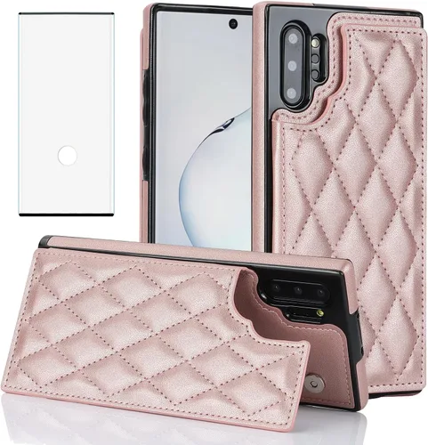 Asuwish Funda de teléfono para Samsung Galaxy Note 10 Plus Note10+ 5G Funda tipo cartera con protector de pantalla y tarjetero de cuero RFID para