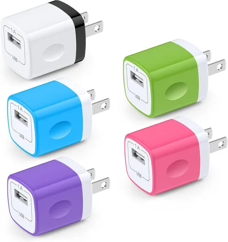 Bloque de carga, caja de carga, paquete de 5 cubos de ladrillo de cargador de pared USB de viaje para iPhone 17/16/15/14/13/12/X/8 Plus/7/6S/Samsung