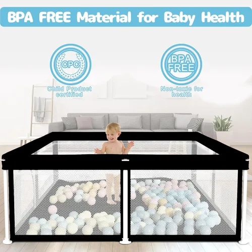 Miniatura 3 de TOREVSIOR Corralito plegable para bebés con alfombra, 50"×50" corralito plegable para bebés y niños pequeños, corral de seguridad para niños