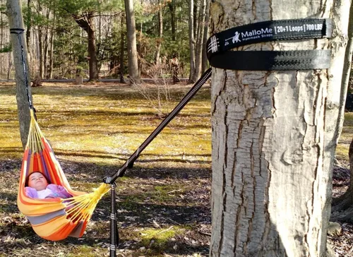 Miniatura 4 de Correas para hamaca MalloMe XL - Juego de correas para colgar hamacas en árboles (incluye 2 correas de 227 kg cada una) con 26 bucles y kit