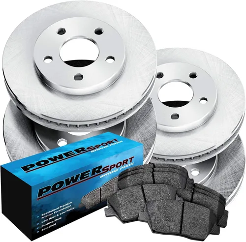 Power Sport Kit de freno delantero y trasero para Dodge Attitude 2013-2014; Hyundai Accent, Kia Rio 2012-2017 | Rotores de freno en blanco | Kit de