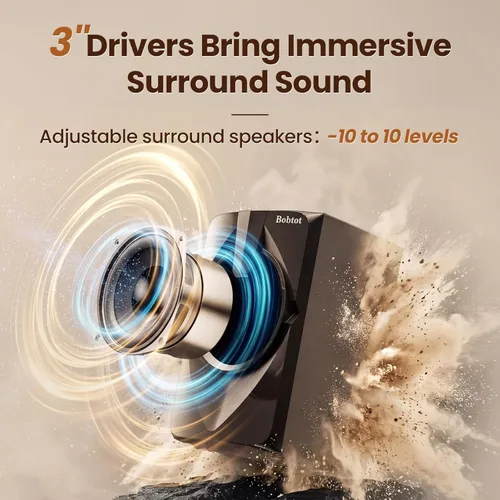 Miniatura 5 de Bobtot Sistema de sonido envolvente Altavoces de cine en casa - Subwoofer de 5.25 pulgadas, 700 vatios de potencia máxima 5.1/2.1 Sistema