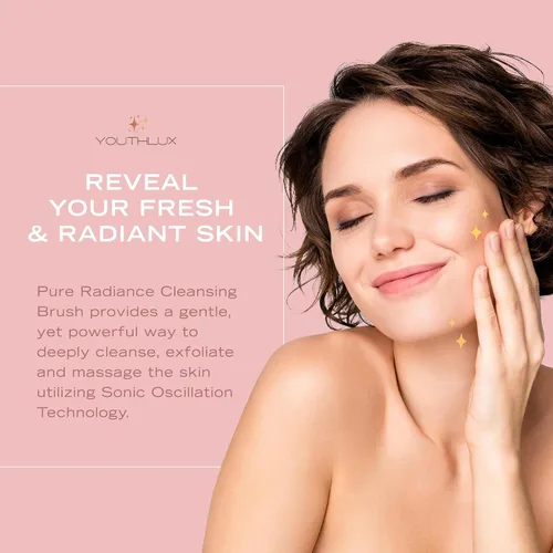 Miniatura 5 de YouthLab Pure Radiance, cepillo de limpieza facial vibratorio, eléctrico, 3 modos, 3 cabezales de cepillo (2 cerdas, 1 silicona), impermeable, Negro