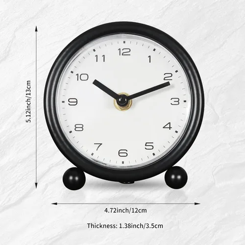 Miniatura 5 de Reloj de escritorio retro de 5.1 pulgadas, funciona con pilas, reloj de mesa de metal silencioso con diseño clásico para decoración de sala