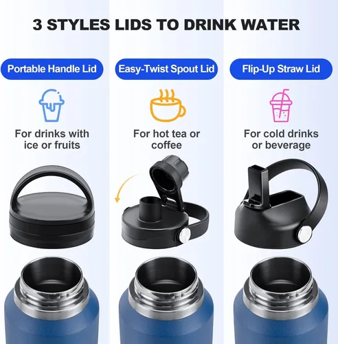 Miniatura 5 de SENDESTAR Botella de agua de acero inoxidable de 40 onzas (fría durante 48 horas, caliente durante 24 horas), botella aislada al vacío de doble Azul