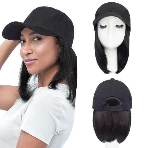 Miniatura 19 de SEGO Gorra de béisbol con extensiones de cabello para mujer, resistente al calor, sintético, 6 pulgadas, ajustable, corta, recta, peluca de repuesto