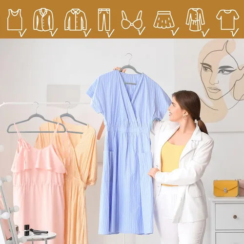 Miniatura 3 de SUPER DEAL Paquete de 100 perchas de terciopelo de alta calidad, delgadas, antideslizantes, con muescas para trajes, abrigos, pantalones, vestido