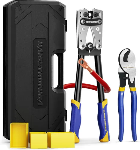 Miniatura 12 de haisstronica Kit de herramientas de engaste de cable de batería resistente, trinquete hexagonal de mango extendido para terminales de cobre