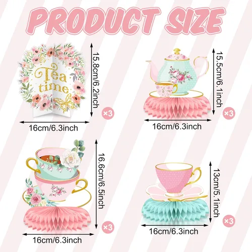 Miniatura 2 de 12 piezas de decoración de fiesta de té, tetera floral, centros de mesa de panal de abeja, decoración de mesa de fiesta de té para princesa