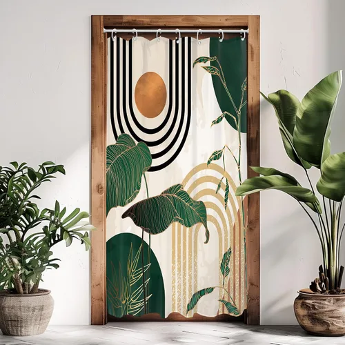 Miniatura 7 de Glawry Cortina de ducha de estilo bohemio de mediados de siglo, 36 pulgadas de ancho x 72 pulgadas de largo, diseño abstracto, retro, tropical