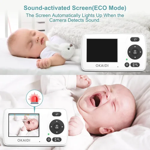 Miniatura 7 de OKAIDI Monitor de video para bebés con 2 cámaras, pantalla de viaje portátil de 2.4 pulgadas, transmisión de largo alcance de 1000 pies, monitor