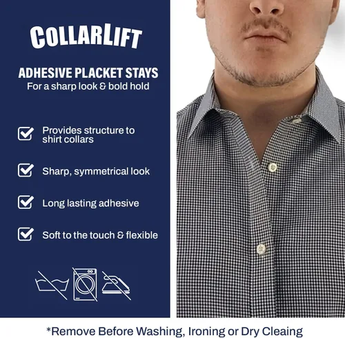 Miniatura 2 de Chrome Cherry CollarLift Cuello adhesivo con solapa para camisas de vestir de hombre El cuello de camisa discreto y desechable se mantiene