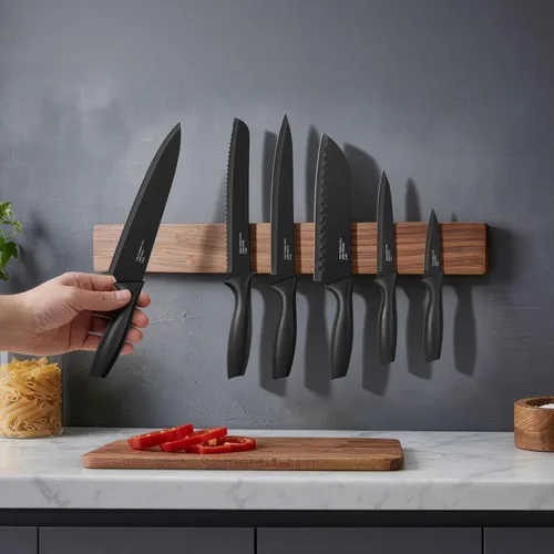 Miniatura 5 de Onader Juego de cuchillos de cocina negros, cuchillos pequeños afilados de acero inoxidable con tapas para cocina, 12 piezas