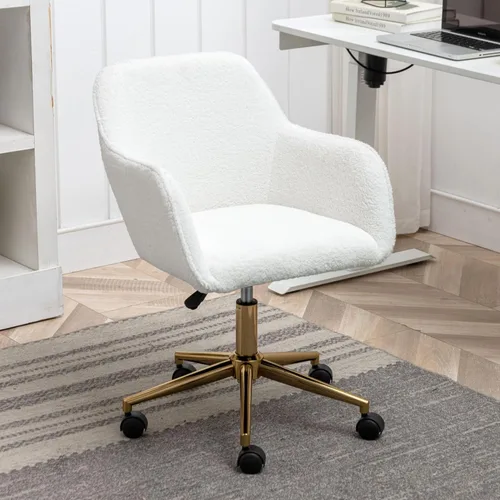 Silla de escritorio esponjosa, silla de tocador de piel sintética blanca, silla giratoria de oficina para niñas y mujeres, altura ajustable, lindas