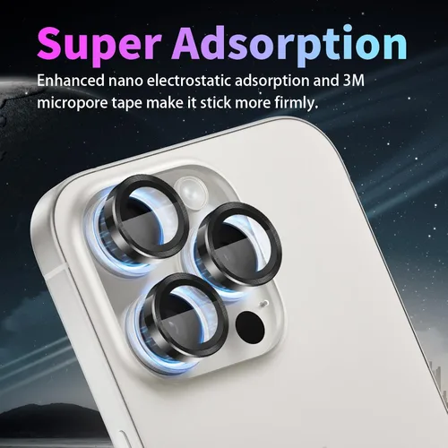 Miniatura 4 de Protector de lente de cámara para iPhone 16 Pro/iPhone 16 Pro Max, protector de lente de anillo de cámara de vidrio templado individual con bandeja