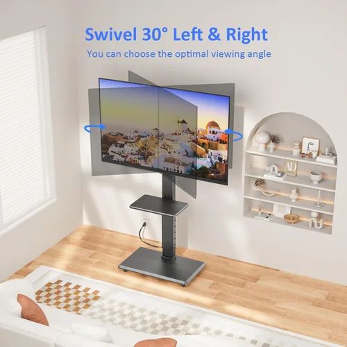 Miniatura 4 de Soporte de TV móvil con ruedas y toma de corriente, carrito de TV para televisores de 32 a 75 pulgadas hasta 110 libras, 18 alturas ajustables, Max