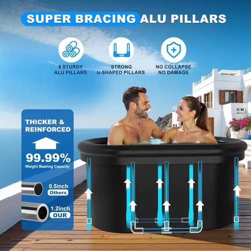 Miniatura 5 de AS ColdPlunge Bañera de hielo ovalada XXL para inmersión en frío, vaina de hielo portátil con tapa, bañera inflable de 148 galones con 2 válvulas