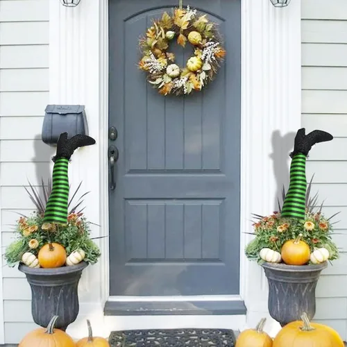 Miniatura 4 de Estacas de pata de bruja para patio, 1 par de patas de bruja malvadas de Halloween boca abajo, decoración de jardín, pata de bruja protésica