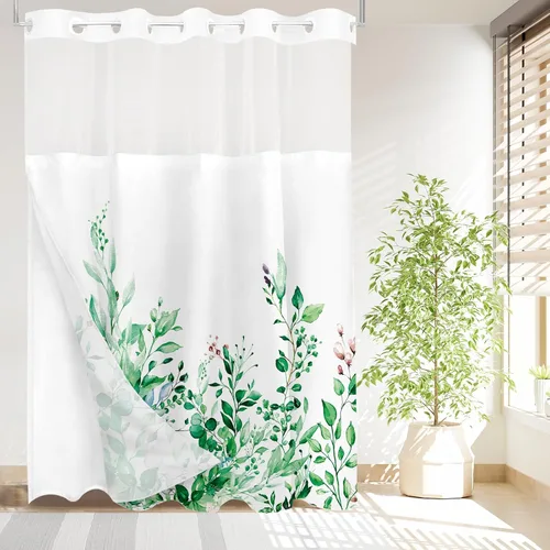 Miniatura 133 de Tititex Spun Sugar - Juego de cortinas de ducha de eucalipto azul claro, hojas de acuarela brillantes en la parte superior, decoración floral