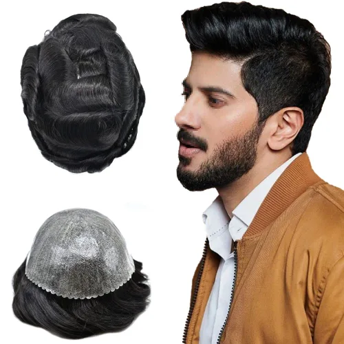 Miniatura 108 de Toupee - Sistema de reemplazo de cabello humano para hombre, 0.004 in, inyectado, piel de polietileno, piezas de pelo para hombre, 6 x 8 pulgadas