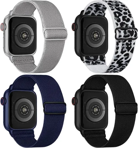 Miniatura 44 de Paquete de 4 correas elásticas Solo Loop compatibles con Apple Watch de 1.496 pulgadas, 1.575 pulgadas, 1.614 pulgadas, 1.654 pulgadas, 1.732