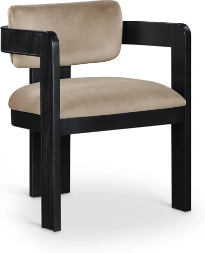 Miniatura 4 de Meridian Furniture 11095Beige-C Sacha Collection Silla de comedor Art Deco, terciopelo beige ultra lujo, terciopelo 460 GSM, madera sólida estriada