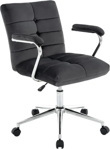 Miniatura 9 de Silla de escritorio de terciopelo para oficina en casa, silla tapizada ajustable giratoria con ruedas, silla de computadora copetada con respaldo